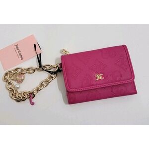 Juicy Couture Top Notch Double Sided‎ Trifold Wallet Wristlet Chain Raspberry
